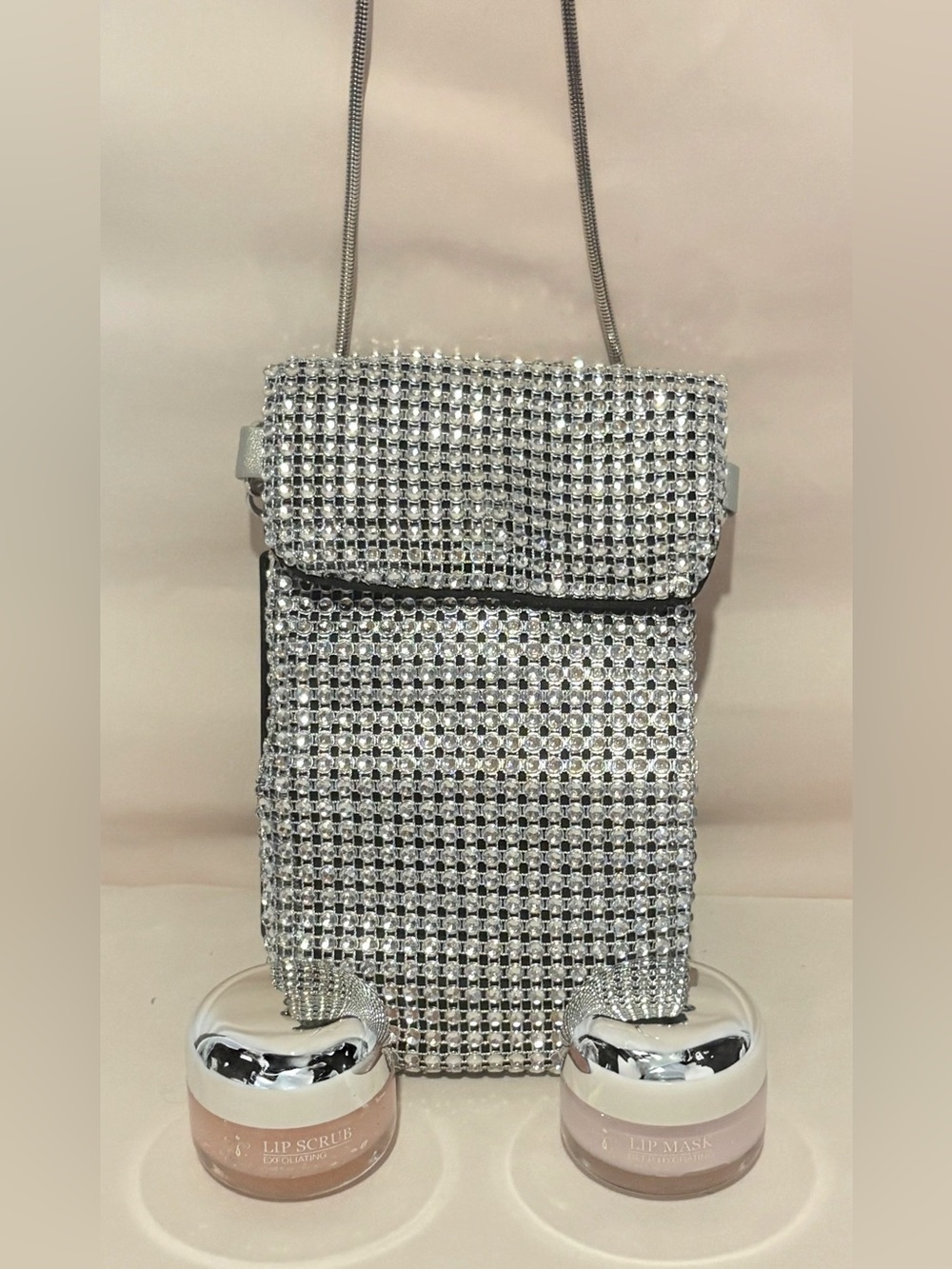 Juicy Couture Lip Set w/Silver Crystal Mesh Elegant Crossbody Bag - nwot